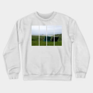 Wonderful landscapes in Norway. Colorful chairs on the beach.  Cloudy day. Crewneck Sweatshirt